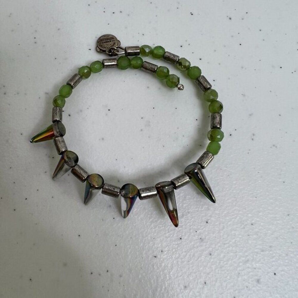Alex and Ani Women's Depths of The Wild Wrap Bracelet Green Beaded Spikes Silver